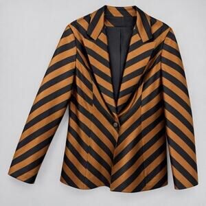 Chetta B Satin Statement Jacket Women Large Bronze Black Diagonal Stripe Vintage